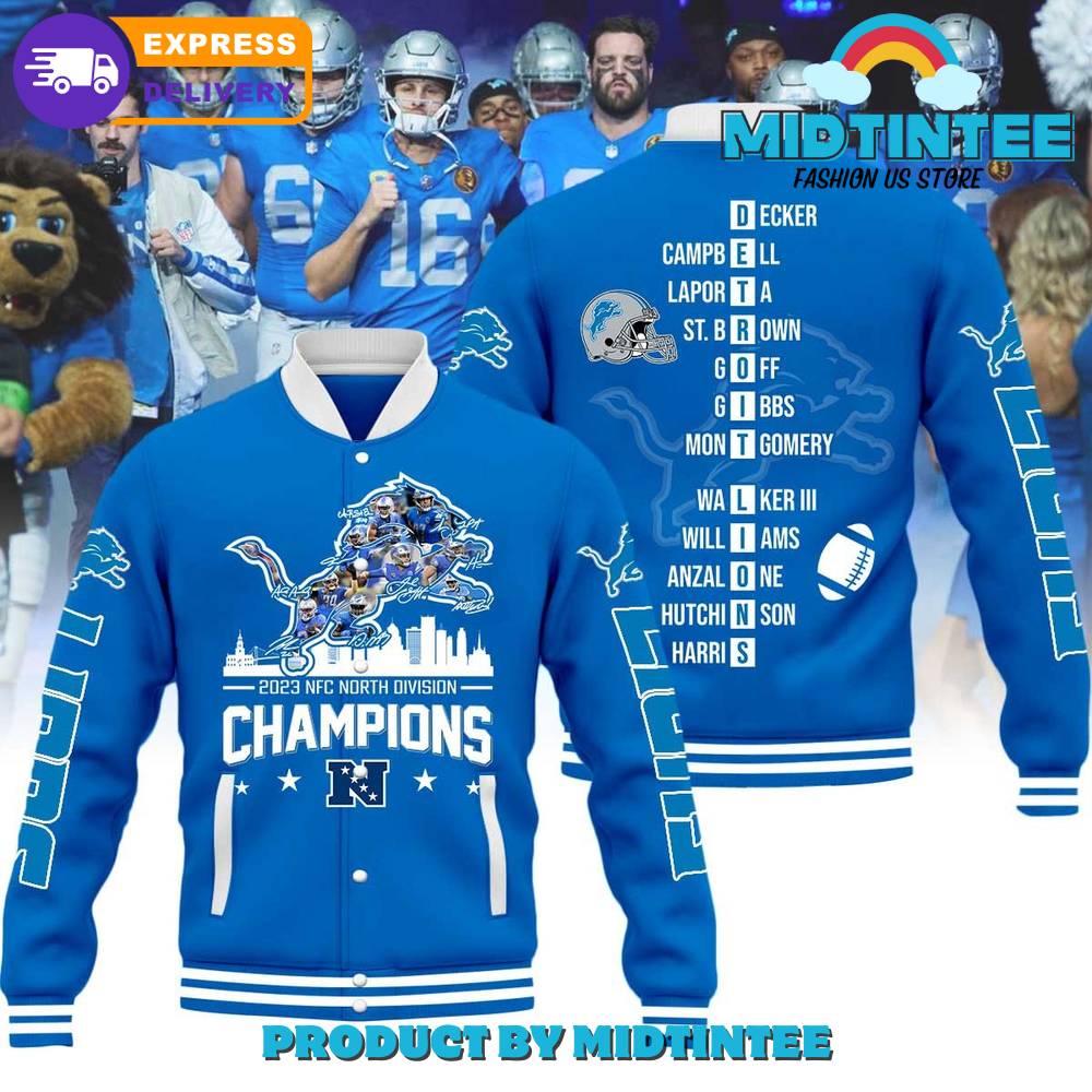 Detroit Lions Nfc North Division Champions Blue Baseball Jacket 30Uf092156 – Utopia Fashion